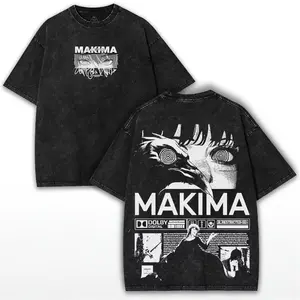 Chainsaw Man Makima Manga Vintage Washed Oversized Graphic Tee Retro Anime Streetwear Pure Cotton Short Sleeve Loose Fit Y2k Casual Fashion Top Urban Daily Vacation Festival Summer Outfit Unisex Apparel For Men Women Adults