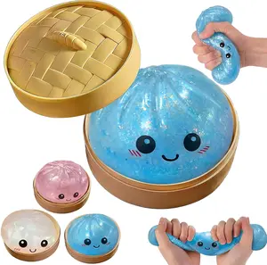 Real Dumpling Squishy Clear Glitter Slow Rising Bao Bun Squeeze Toy Silent Cute Desk Fidget Stress Relief Birthday Gift Summer Party Favor