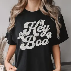 Ghost Shirt Halloween Shirt Women Halloween Tshirt Funny Ghost Cute T-Shirt Retro Te Relaxed Fit T-Shirt