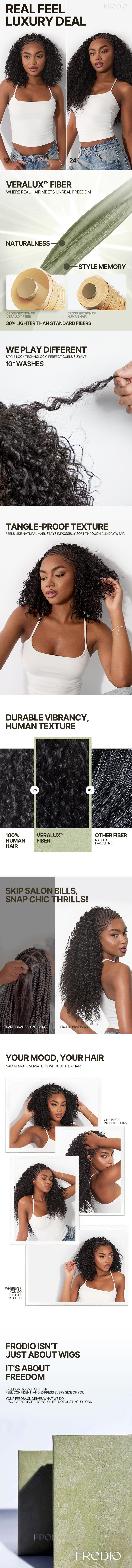 Frodio Veralux™ Fiber 13×6 Braided Cornrow Wig —Water Wave Lace Front Wig for Black Women Pre-Cut Lace Wig | Natural Look, Beginner Friendly