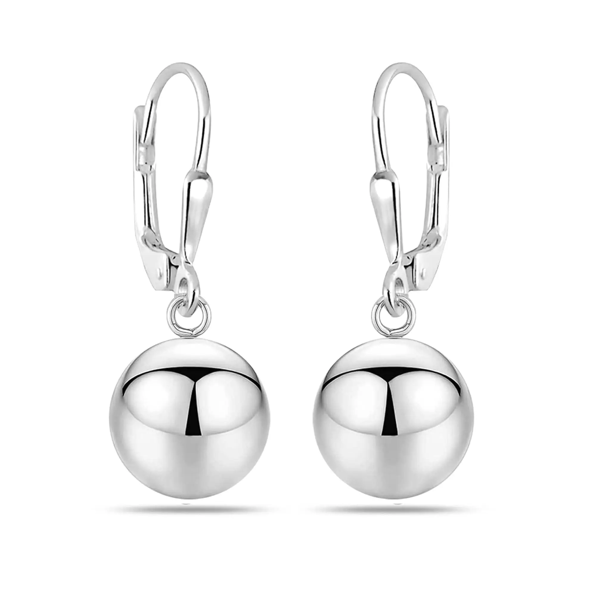 Lecalla 925 Sterling Silver Dangle Earrings for Women's Fashion, 10mm Casual Ball Drop, Lightweight Leverback for an Anniversary Gift