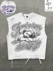 Short vest, rhinestone metal hot plate vest, cute angel printed vest for men and women, same American retro sleeveless t-shirt Tank Top 2026 new European and American Streetwear street fashion Loose casual vest Y2K style vest Sleeveless Loose Design