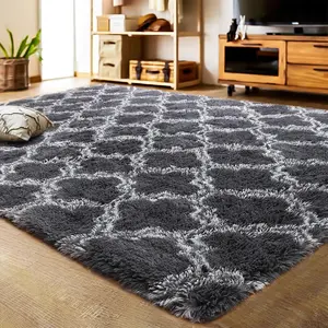 5x7FT Luxury Geometric Shag Rug, High Pile Extra Soft Plush Carpet | Fluffy Decor for Bedroom Living Room Dorm Kids Room