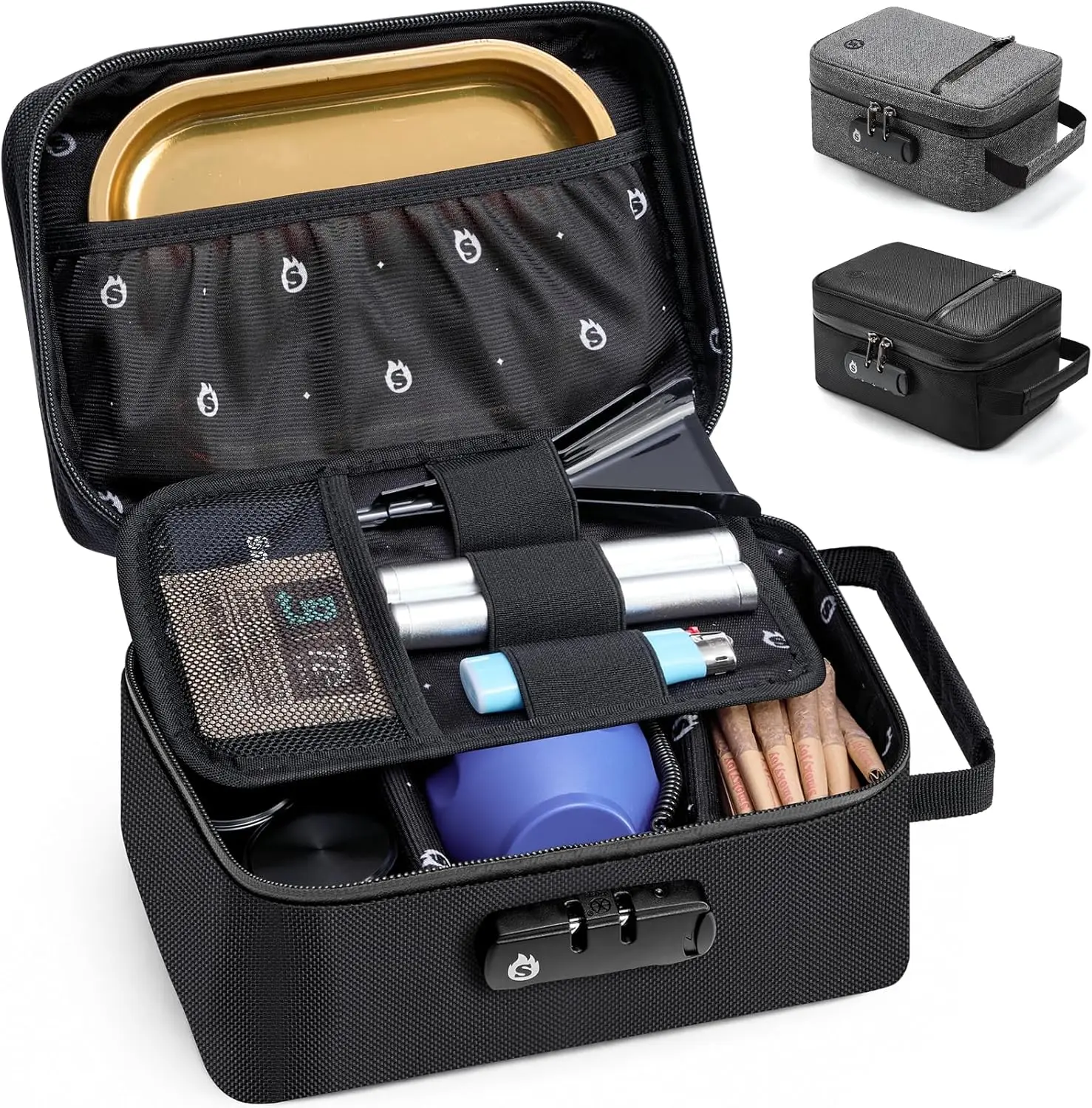Smell Bag with Combination Lock, Box Container Organizer Odor Safe Travel Case Gift for Friend, Black