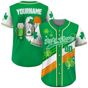 Personalized Name St Patrick's Day Baseball Jersey for Adult Kid, Custom Color Shamrock Jersey, Party Gift for Fans St. Patrick's Day Outfit