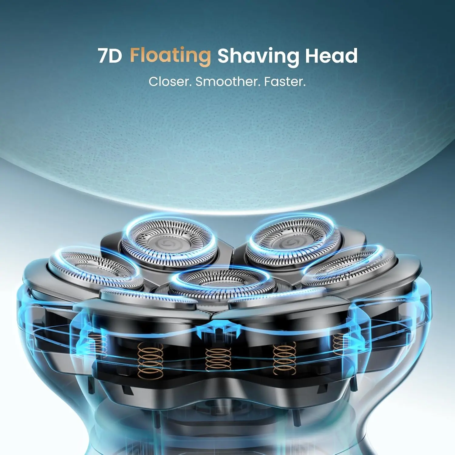 7D floating shaving heads following scalp contours
