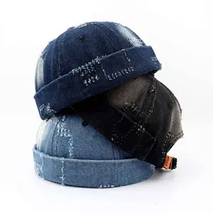 Fashionable Denim Docker Cap, Beret/Skullcap, Solid Color Sailor Cap, Beanie Hats for Men & Women, Adjustable Bucket Cap, Dad Hat