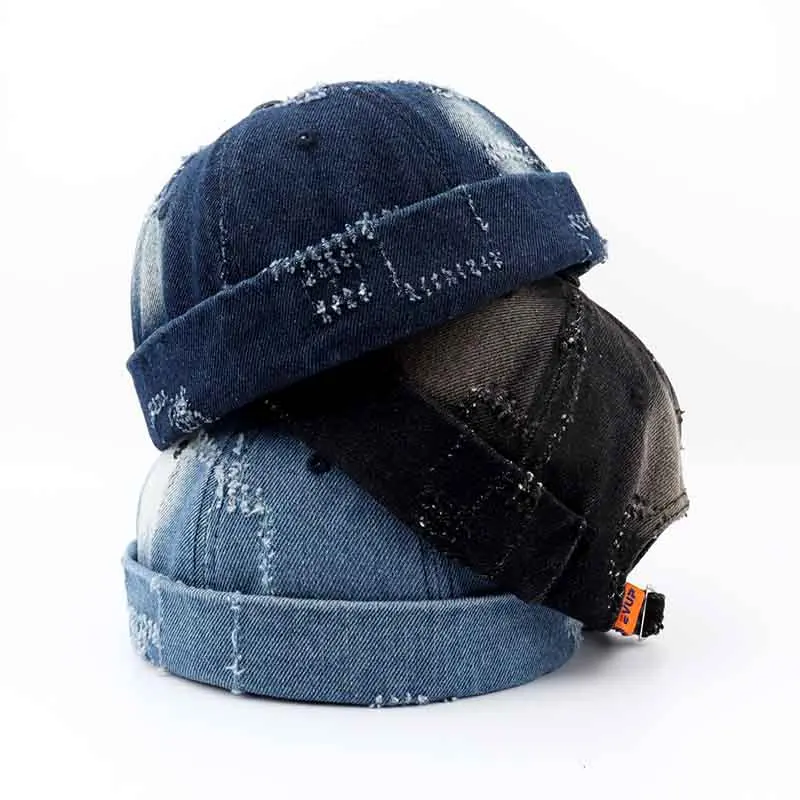 Fashionable Denim Docker Cap, Beret/Skullcap, Solid Color Sailor Cap, Beanie Hats for Men & Women, Adjustable Bucket Cap, Dad Hat
