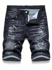Men's Distressed Denim Shorts, Paint Splatter and Ripped Design, Perfect for Daily Wear, Stylish and Comfortable