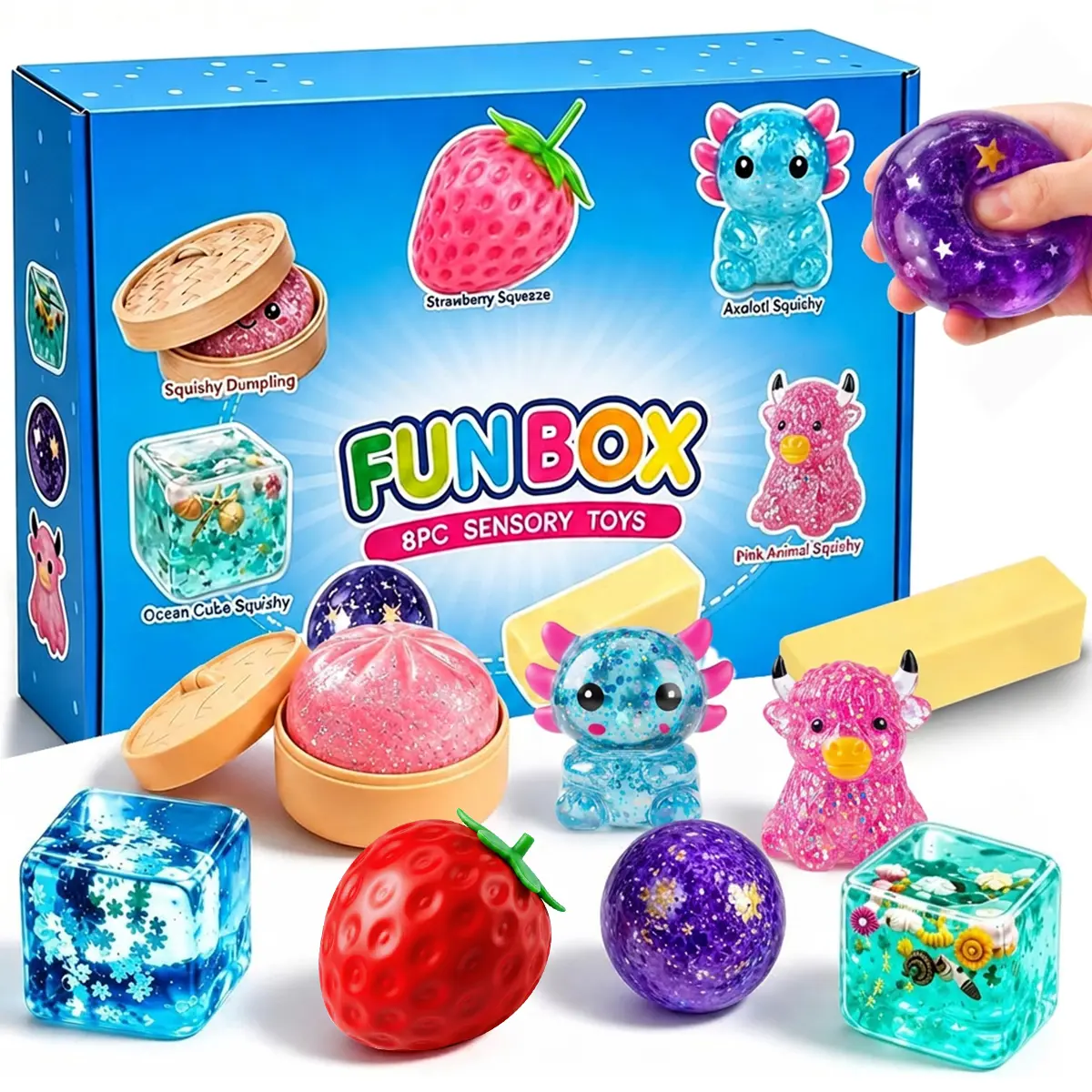 8Pcs Cute Mini Silicone Animal Squishy Toys Set - Slow Rising Stress Relief Butter Cube Fidgets, Unisex Sensory Bundle for Anxiety, Perfect Party Gift Box for Kids & Adults