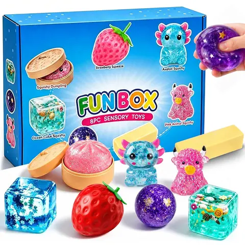 8Pcs Cute Mini Silicone Animal Squishy Toys Set - Slow Rising Stress Relief Butter Cube Fidgets, Unisex Sensory Bundle for Anxiety, Perfect Party Gift Box for Kids & Adults