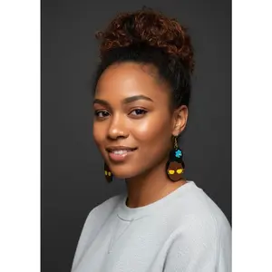 Blue Blossom Glow - Afrocentric Wooden Earrings