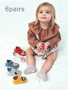 6 Pairs Spring Fall Bestseller Unisex Kids Silicone Non-Slip Bottom Cartoon Animal 3D Ears Baby Anti-Slip Learning Walker Socks