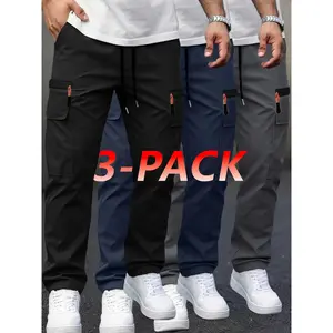 Men’s 3-Pack Spring/Autumn Lightweight Ice Silk Outdoor Work Pants: Large Capacity Zippered Pockets, Elastic Waistband, Flap Cargo Pockets - Suitable for Hiking, Fishing, Camping, Climbing, Sports, Gym, Running, and Everyday Casual Wear.