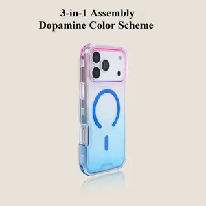 3-in-1 Heavy-Duty Magnetic Case for IP12-17 Pro Max TPU & PC Material Scratch-Proof Fingerprint-Proof Anti-Skid Protective Cover with Built-in Kickstand for iPhone 17 Pro Max & More