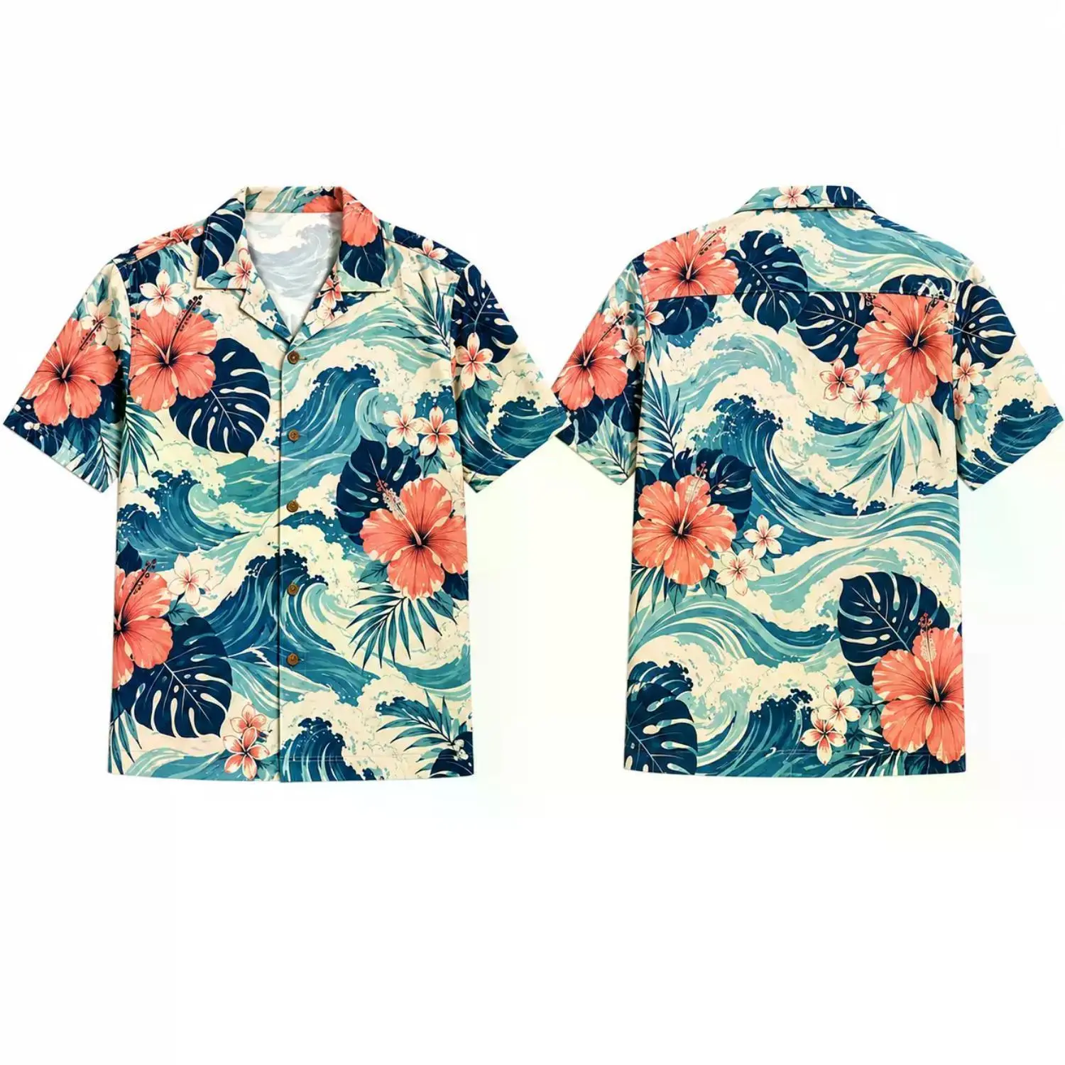 Unisex Tropical Wave Hawaiian Shirt - Lightweight, Breathable Polyester Button-Up Resort Wear with Relaxed Short Sleeves and Camp Collar - Ideal for Beach Vacations, Summer Outfits, Cruise Wear, BBQ Parties, and Poolside Streetwear