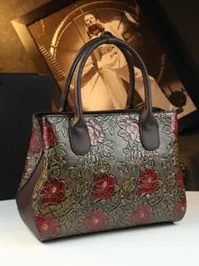 Vintage Floral Large Capacity Handbag for Women, Traditional Style Peony Print Shoulder Crossbody Bag, Commute Tote Bag, Floral Embossed Bag
