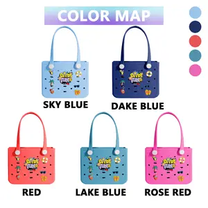 Women's Fashion EVA Beach Tote Bag - Small Capacity, Lightweight Waterproof Beach Shoulder Bag - Daily, Pool, Camping Bag with Decorative Accessories - Easy to Clean