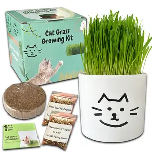 Cat Grass Kit for Indoor Cats – Complete Grow Your Own Cat Grass Set with Planter Pot, Non-GMO USA Wheatgrass Seeds, Nutrient-Rich Soil, –Gift for Cat Lovers