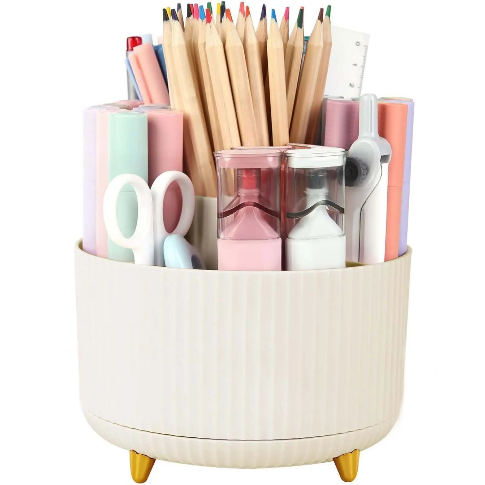 360 Degree Rotating Desk Organizer, Rotating Pen Holder with 5 Compartments, Back to School Desk Organizer, Desktop Pencil Holder, Office Desk Accessories for Students, School, Home & Office sohochic