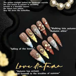 European and American popular shell white long pointed pure handmade three-dimensional carved flower series, new cross-border French sweet and spicy retro nail art