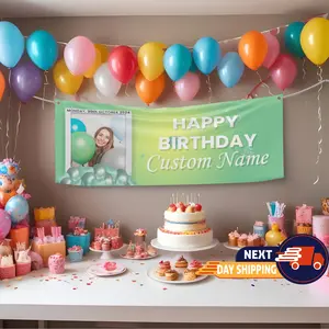 Custom Birthday with Photo Banner, Personalized Birthday Vinyl Banners, Custom Name & Image Party Decor, Happy Birthday Photo Banner, Unique Gift & Party Highlight, Printed Outdoor Indoor Banner, Birthday Decoration, Birthday Gift, Vinyl Banner