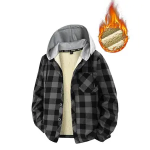 Men's Autumn & Winter Fleece Lined Hoodie Jacket Heavyweight Sherpa Lined Sweatshirt Regular Fit Plaid Design for Outdoor Running & Casual Wear