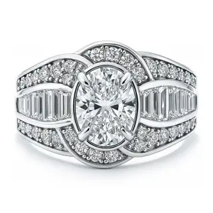 Halo Woven Art Deco Oval CZ Ring in Sterling Silver