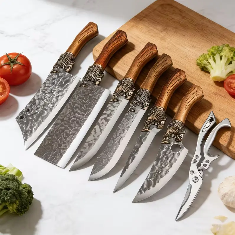 Hand crafted kitchen knife set, retro lion headed handle kitchen knife series, perfect for preparing meat and vegetables, a must-have bone cutting and slicing knife for families, perfect for housewarming, birthdays, weddings, and holiday gifts