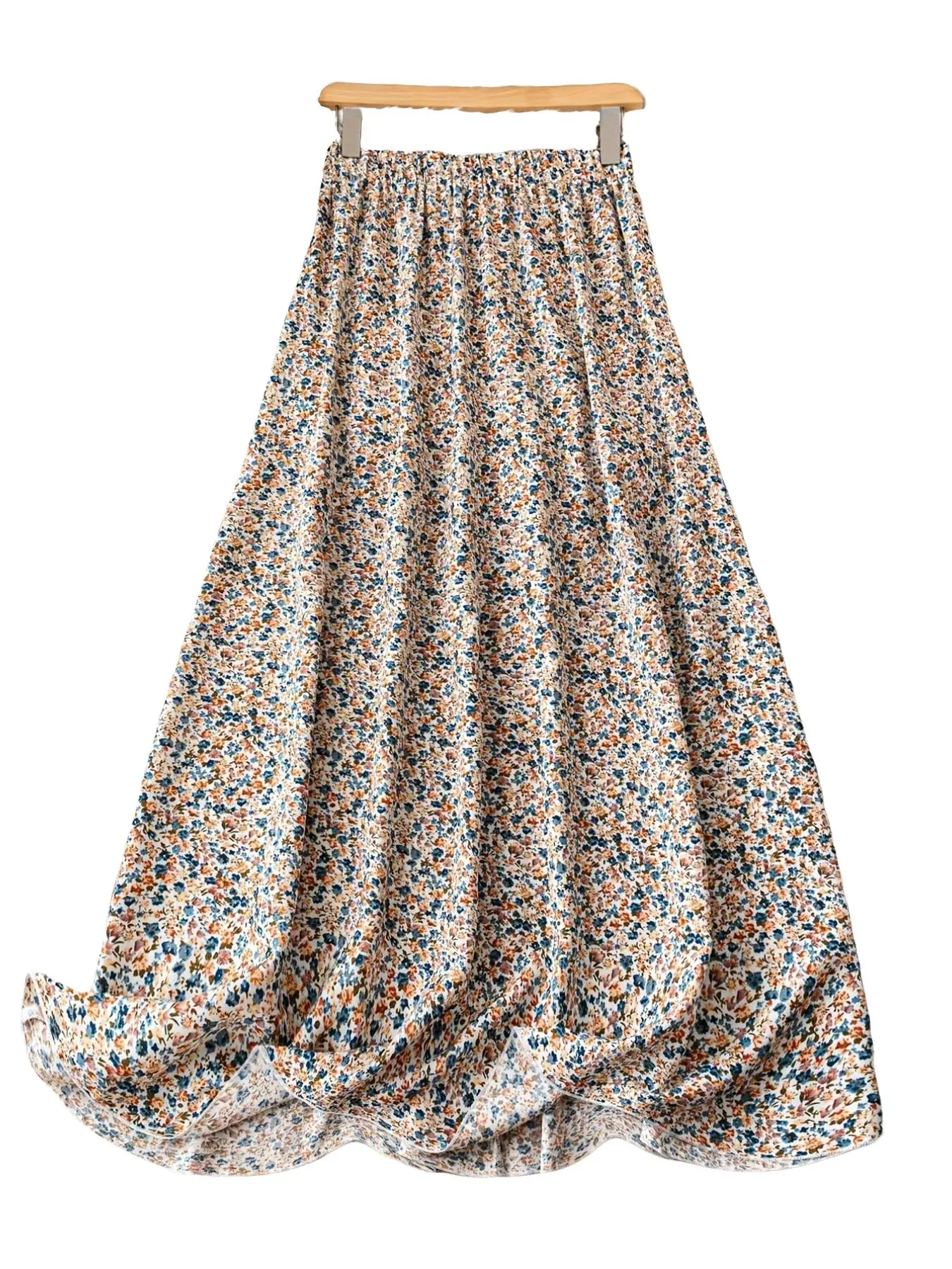 Women's High Waist Floral Long Dress, Flowy A-Line Lightweight Skirt, Casual Summer Fall Fashion, Elegant French Chic Style, Daily Wear
