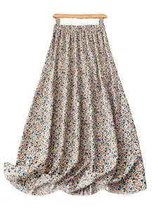 Women's High Waist Floral Long Dress, Flowy A-Line Skirt, Casual Summer Fall Fashion, Elegant French Chic Style, Daily Wear