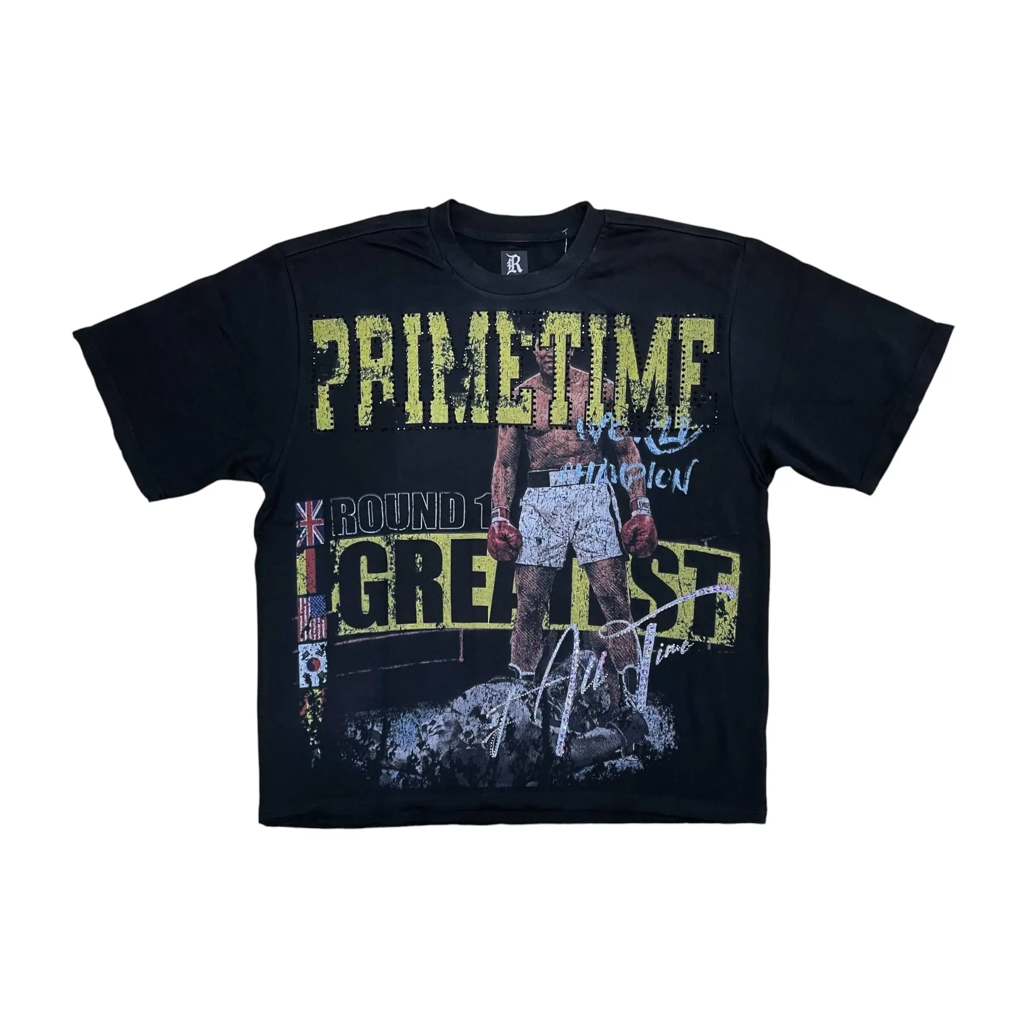 WH-3163-116 - Primetime Digital with Rhinestones Terry Cropped Graphic T-Shirt