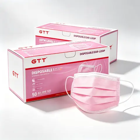 100-Pack Pink Disposable Protective Adult Face Masks - 3-Ply, ASTM Level 1 Certified, Breathable Ear Loops, Facecovering for Work, School, Home Care Dust Cover Use