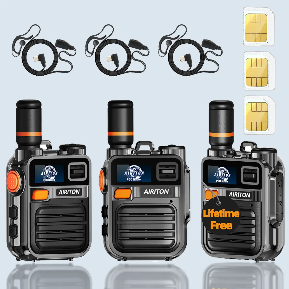 3 Pack AIRITON 4G POC Radio Global Walkie Talkies Long Range 5000 Miles with 1 Year SIM Car for Home,Business