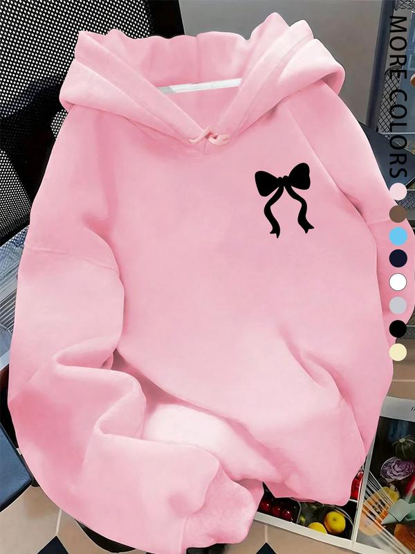Women's cool and cute trendy number bow print hoodie, kangaroo pocket, drawstring hooded sweatshirt, fashionable autumn and winter wear, Graphic Hoodies
