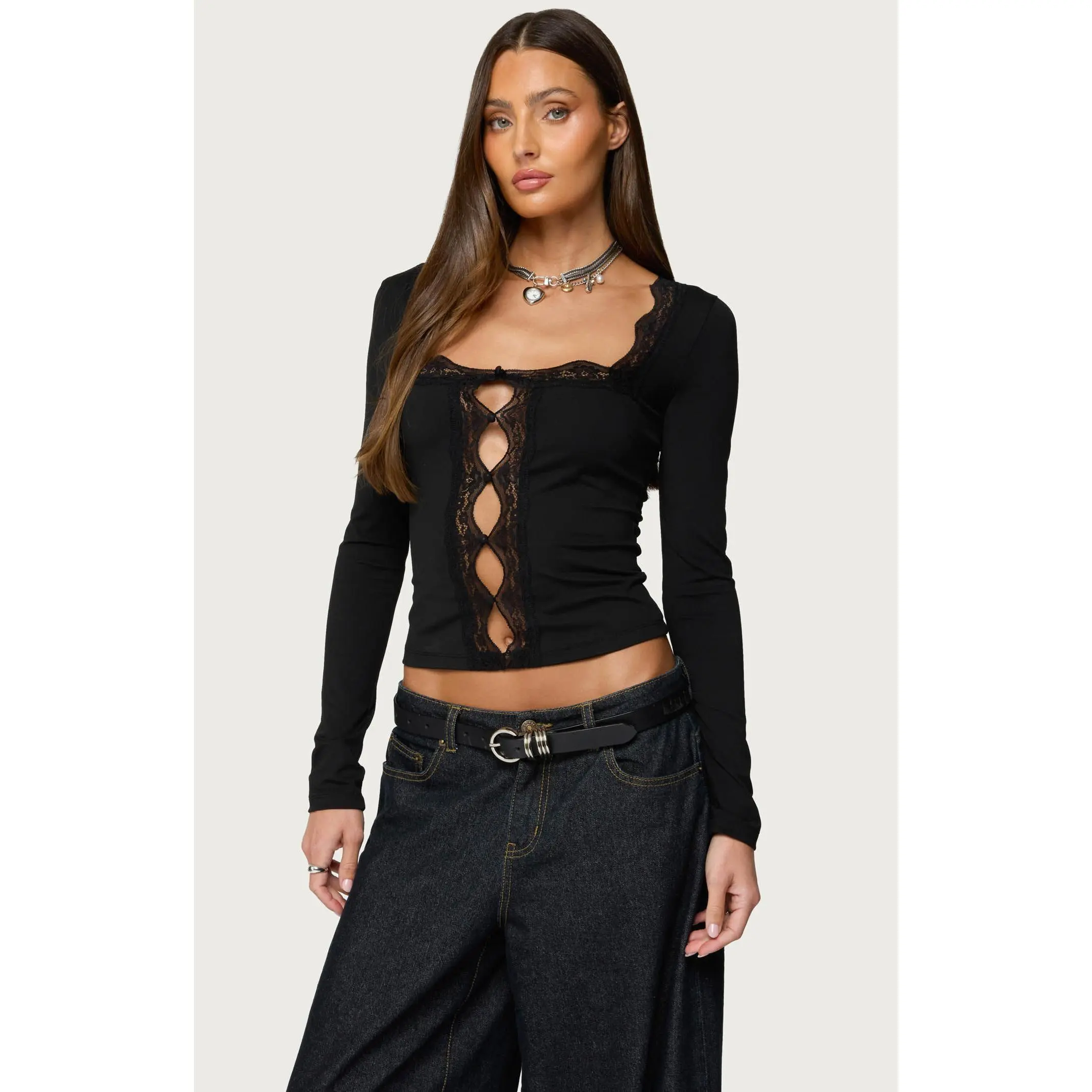 Edikted Women's Zeya Lacey Keyhole Top