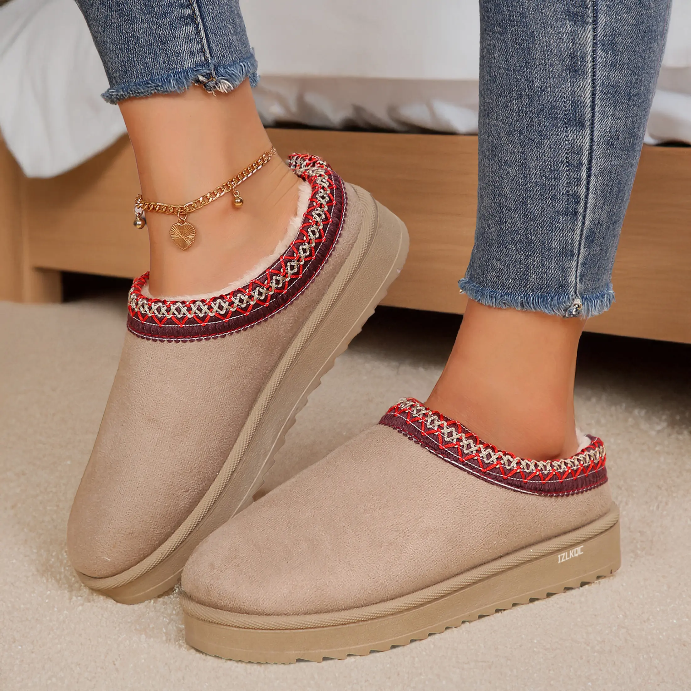 Women's Winter Warm Mini Boots Short Ankle Boot Fleece Lined Slippers Boots Indoor Outdoor Shoes Girl Footwear