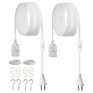 VEVOR Plug in Hanging Light Cord Kit, 16ft Lantern Extension Cords, 2 Pack E26 Light Socket Lamp Cord Replacement, Secure Sturdy, Easy to Install, Pendant Lamp Kit On/Off Switch Socket Rings