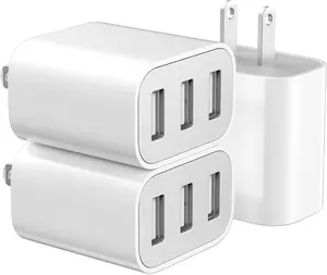 3-Port USB Wall Charger, 3 Pack Compatible with iPhone 14/13/12/11 Pro Max, Mini, SE, XR, XS MAX, XS, X, 8 Plus, iPad Pro, Air, Mini, Samsung Galaxy S5 S6 S7 Edge, LG, Android and More