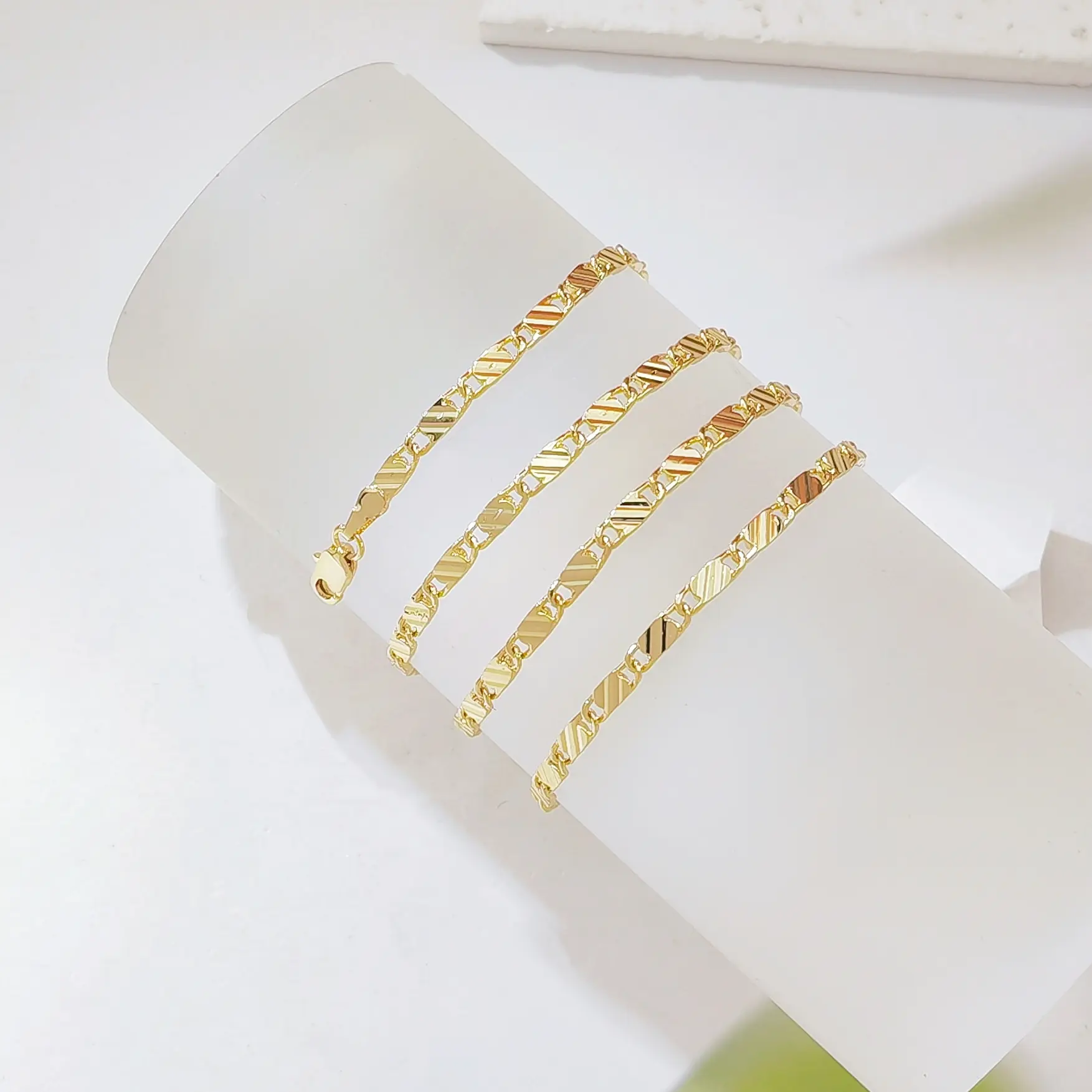 18K Gold Plated Mariner Link Chain Necklace for Women, 4mm Textured Flat Anchor Chain, 16-24 Inch Adjustable Choker Necklace, Minimalist Everyday Jewelry
