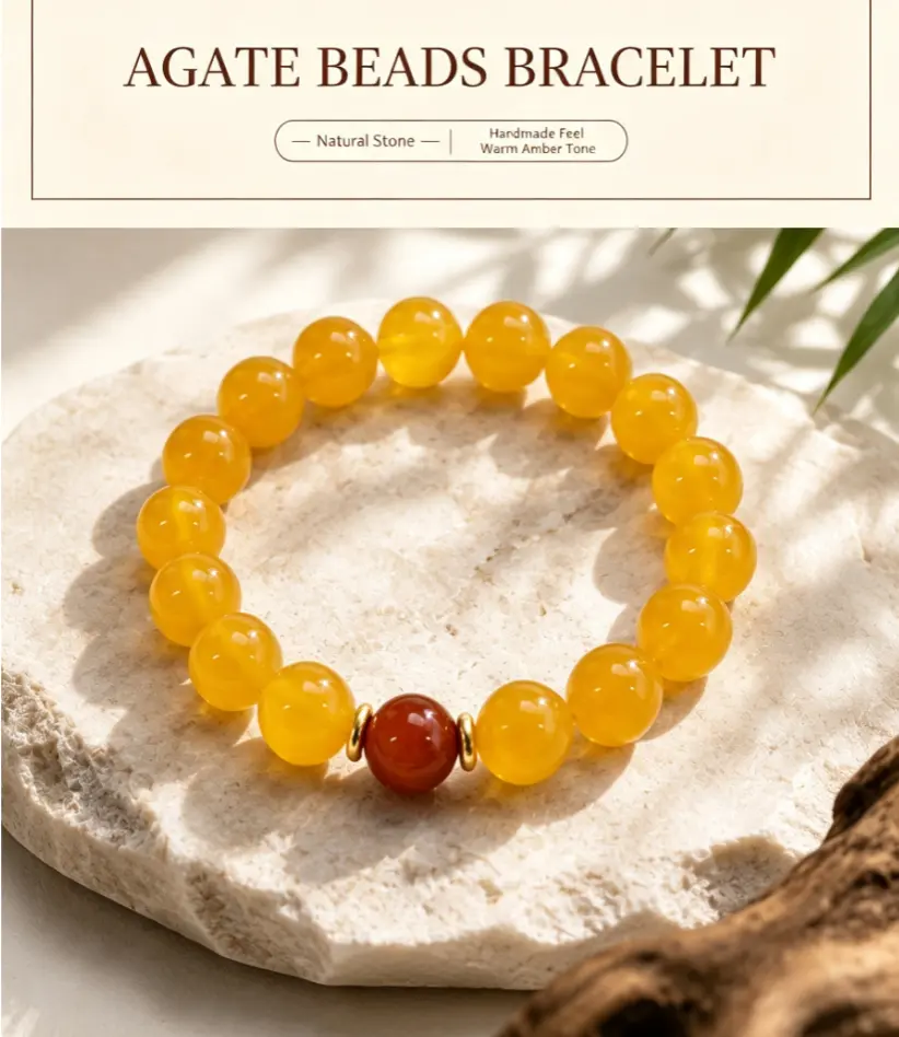Imperial Gold Agate Bracelet, Circle Design with Red Center Bead and Gold Accents, Fashion Costume Jewelry Bangle