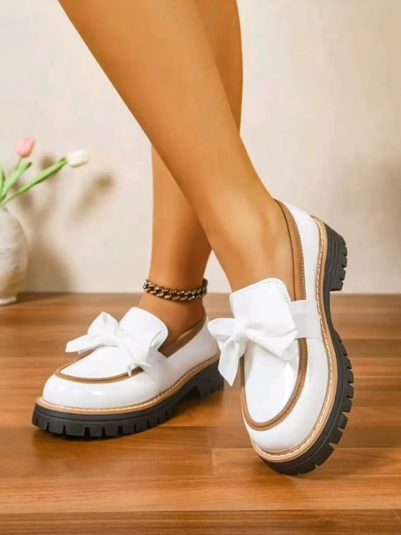 Women's Bowknot Loafers Flats Spring & Fall 2026 New Style, Casual PU Leather Shoes, Less Than Ankle Height, PVC Sole, Slip On Flats, Fashion Casual Shoes