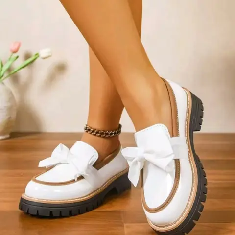 Women's Bowknot Loafers Flats Spring & Fall 2026 New Style, Casual PU Leather Shoes, Less Than Ankle Height, PVC Sole, Slip On Flats, Fashion Casual Shoes