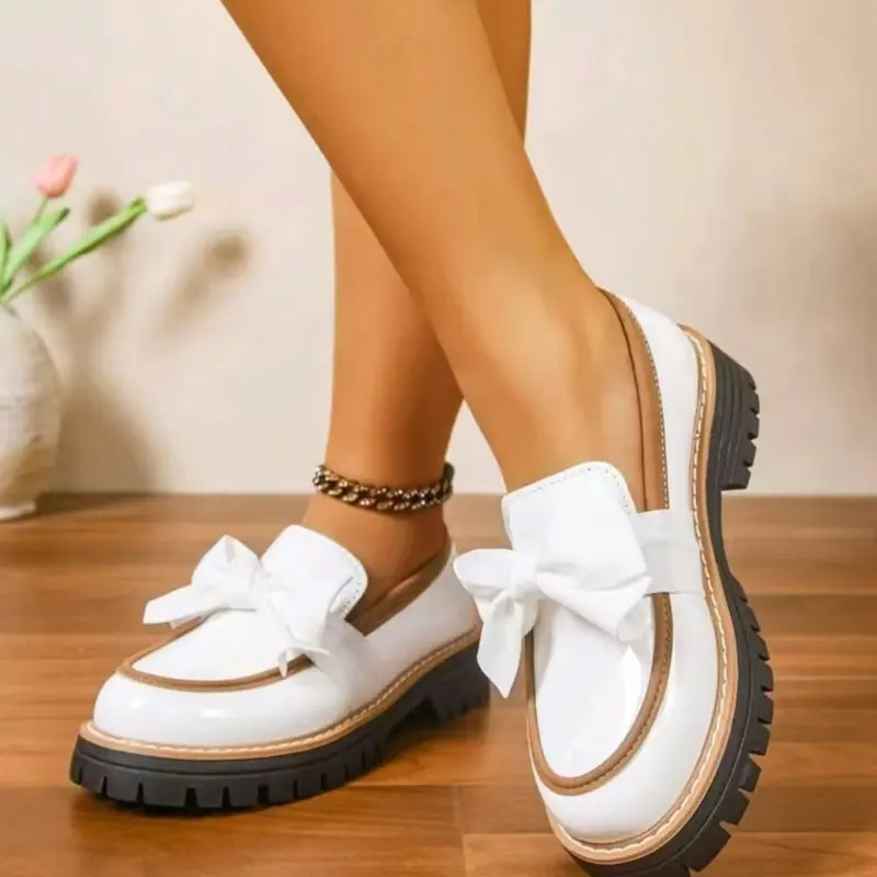 Women's Bowknot Loafers Flats Spring & Fall 2026 New Style, Casual PU Leather Shoes, Less Than Ankle Height, PVC Sole, Slip On Flats, Fashion Casual Shoes