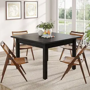 Tribesigns Wood Dining Table Modern Kitchen Table for Dining Room Living Room, 2-4 People Dining Room Table Square Dinner Tables with Wooden Legs Thick Top for Small Space, Pure Black(Only Table)