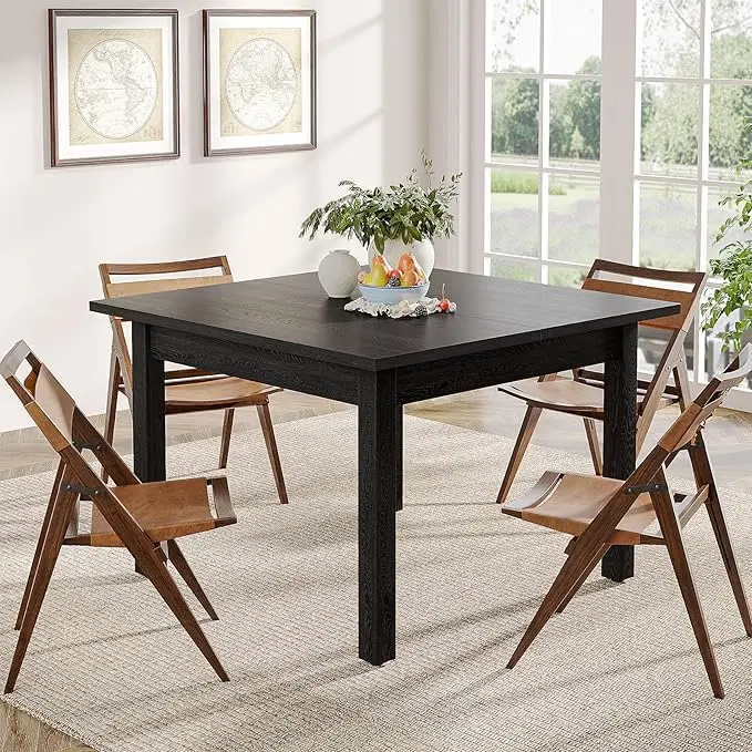 Tribesigns Wood Dining Table Modern Kitchen Table for Dining Room Living Room, 2-4 People Dining Room Table Square Dinner Tables with Wooden Legs Thick Top for Small Space, Pure Black(Only Table)
