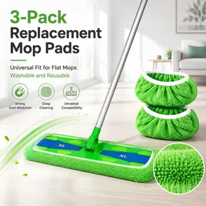 3-piece pack of microfiber mop pads, compatible with both wet and dry flat mop covers, replaceable and reusable mop pads.