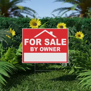 For Sale by Owner Yard Sign, Double Sided, Weatherproof, Includes H-Stakes