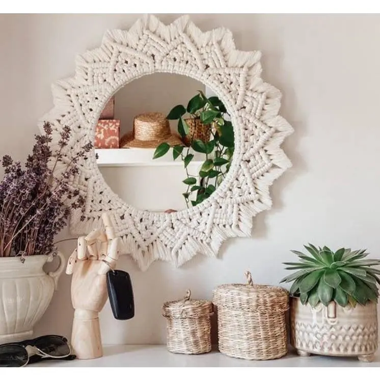 Handmade Round Bohemia Style Wall Hanging - Macrame Mirror