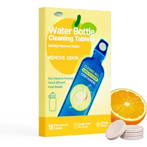 Water Bottle Cleaning Tablets, 18 Pack Bottle Clean Tablet Hydration Bladder Cleansing Tablets for Hydration Bladder, Water Bottle, Individually Packed, Orange Flavor
